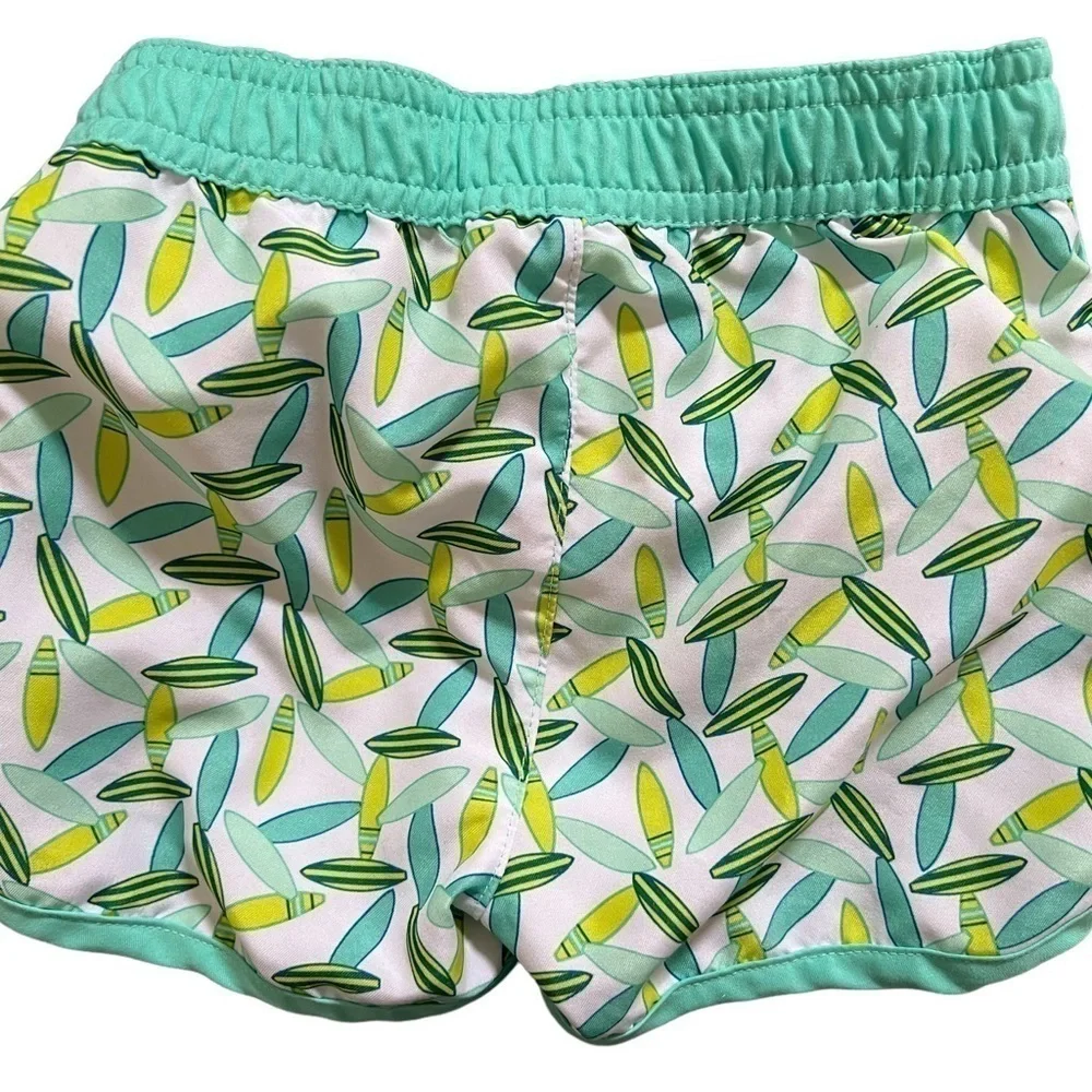 Baby 6-9 months swim trunks inner mesh liner white with blue teal green & yellow